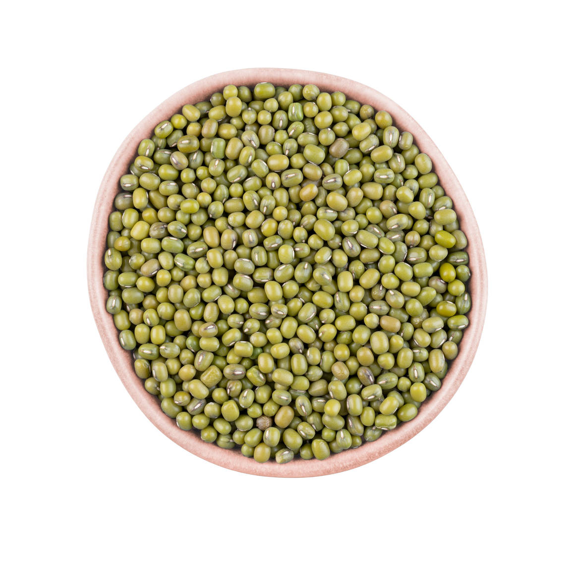 Bowl of mung beans Mung beans, also referred to as moong beans or green grams or golden grams, are round shaped green beans, light-yellow on the inside.